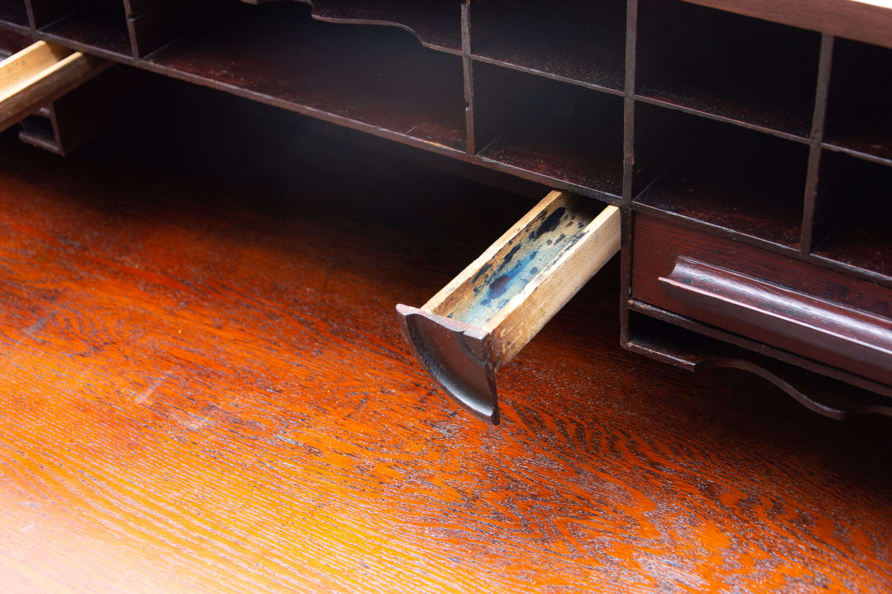 Antique roller blind writing desk 1930s, United Kingdom