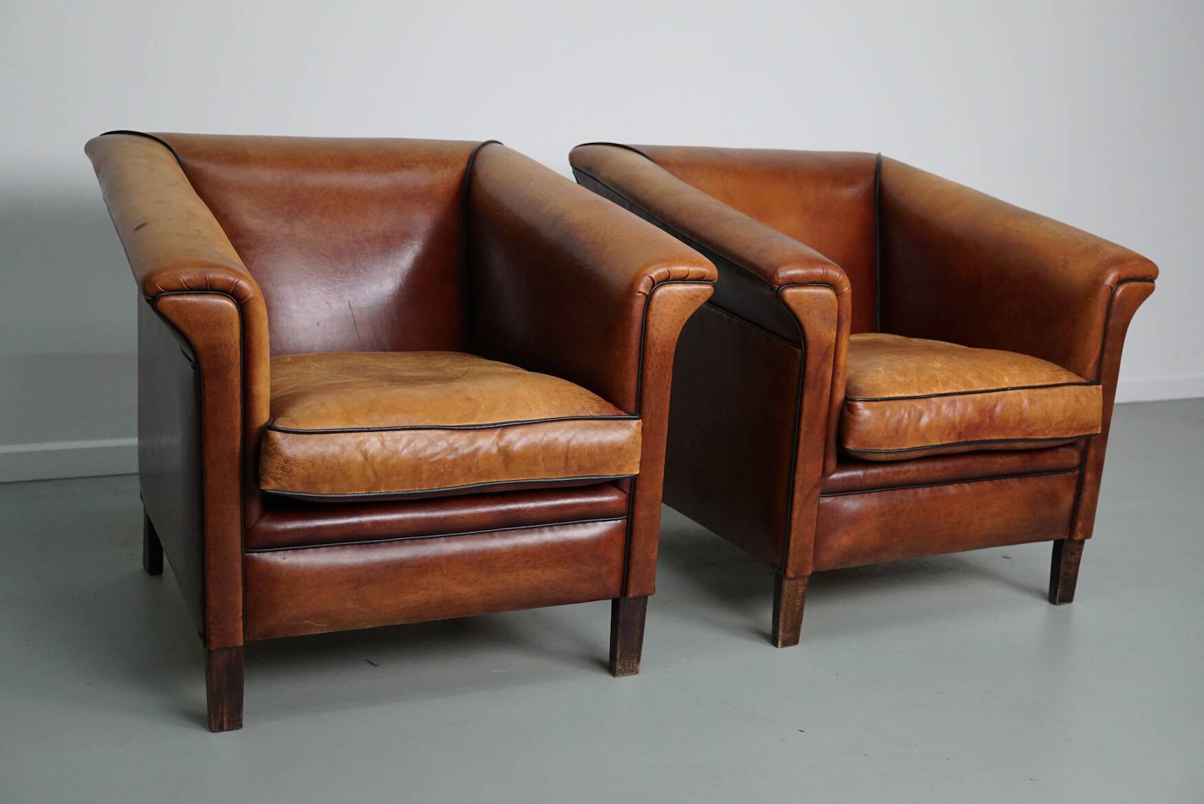 Vintage Dutch Club Chair in Cognac Leather, Set of 2