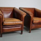 Vintage Dutch Club Chair in Cognac Leather, Set of 2