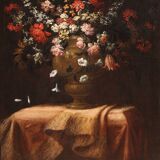 Antique painting from the 17th century, still life with flower vase