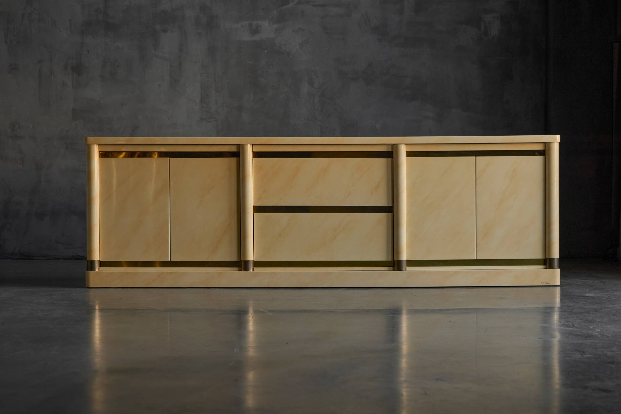 Faux-Marble Lacquered Sideboard by Jean Claude Mahey, France, 1970s