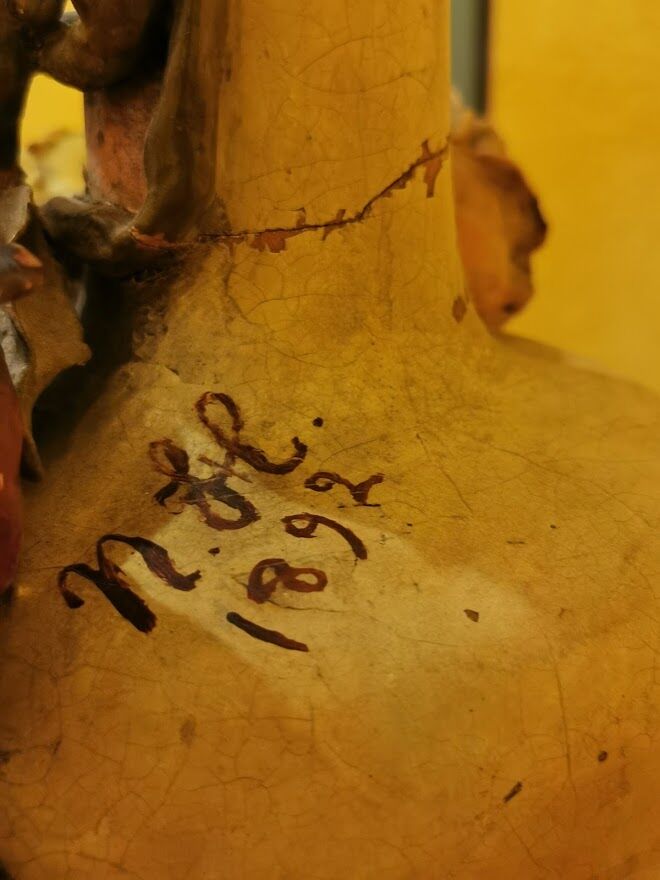 Signed polychrome terracotta vase dating from 1892, art nouveau (h.75cm) rare