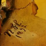 Signed polychrome terracotta vase dating from 1892, art nouveau (h.75cm) rare