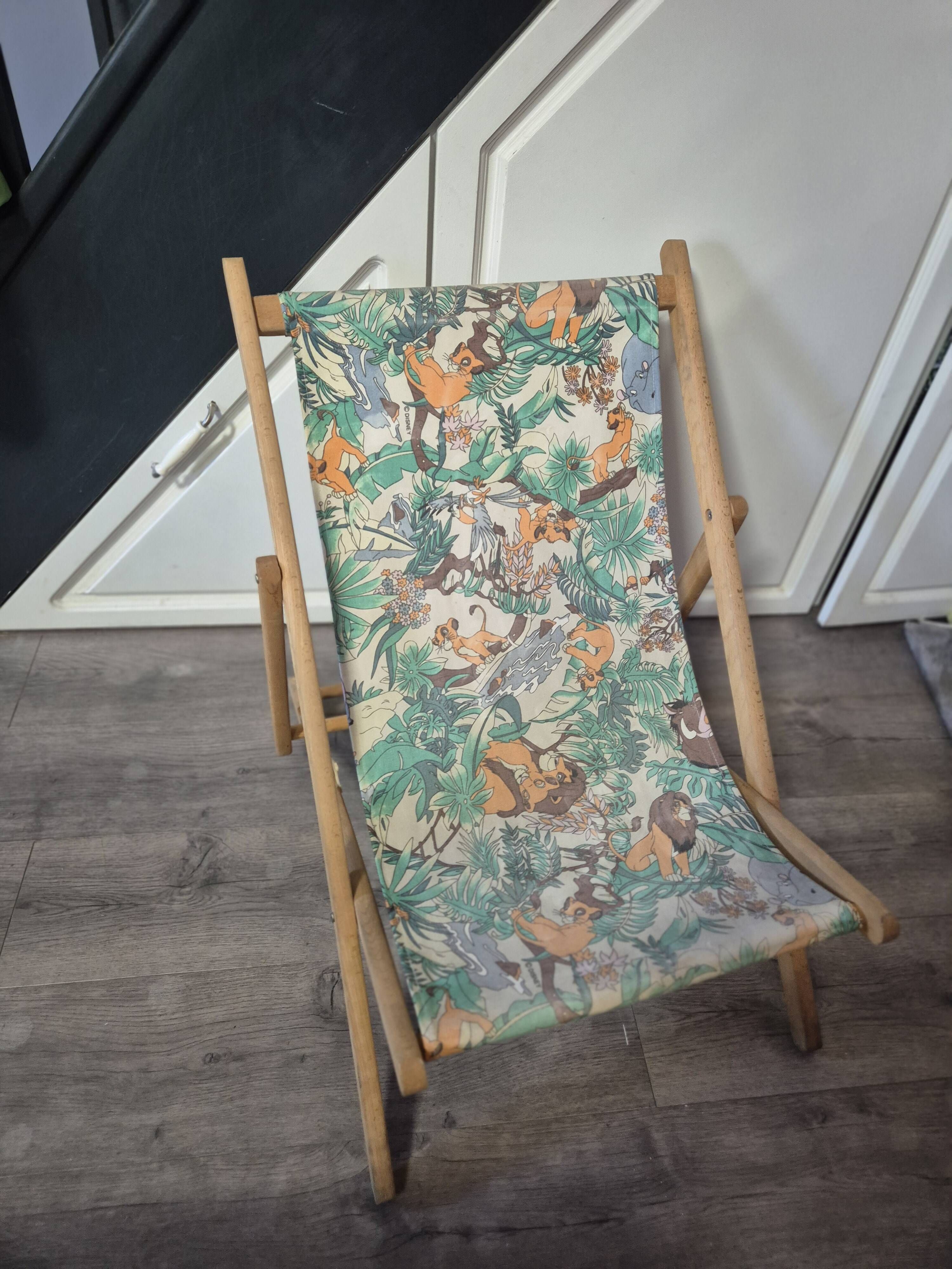 children's deck chair jungle lion fabric