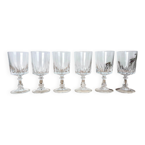 6 verres à vin blanc en cristal d'Arques modèle Louvre