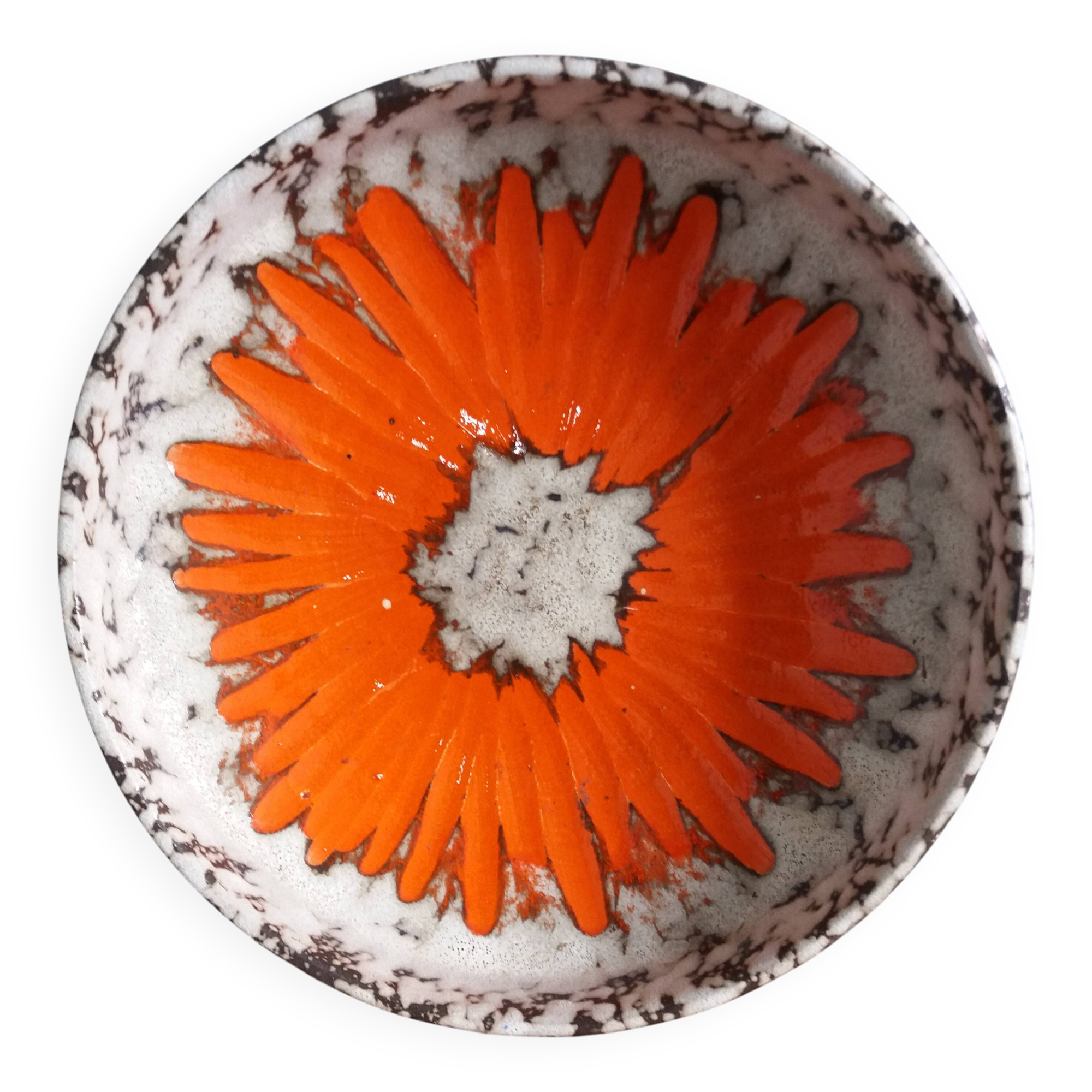 West Germany flat pocket emptier with orange flower decor