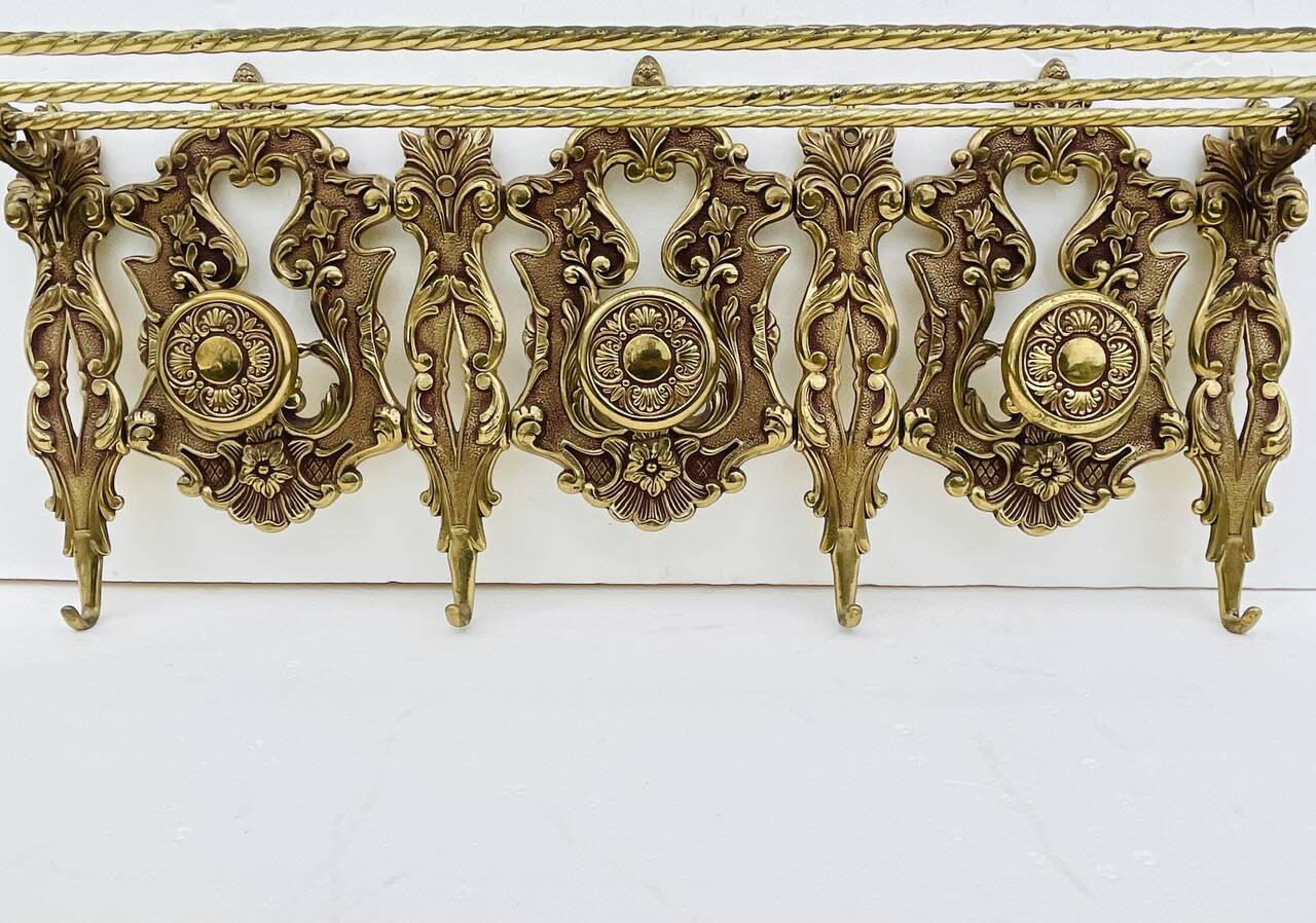 Bronze Coat Rack and Wall Shelf, Vintage, Louis XV Style