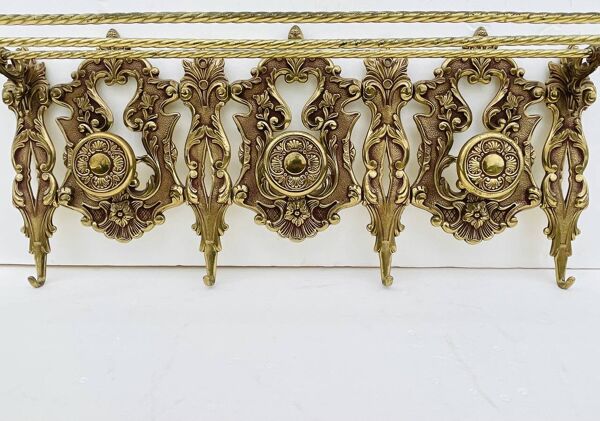 Porte manteau et Etagère Mural en Bronze, Vintage, Style Louis XV