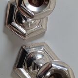 Pair of Regency-style candle holders in silver metal with hexagonal foot
