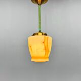 Petite suspension Art déco en laiton et verre coloré, Allemagne années 1930, restaurée
