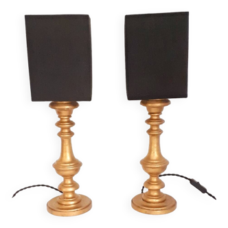 Duo of old gilded wood lamps