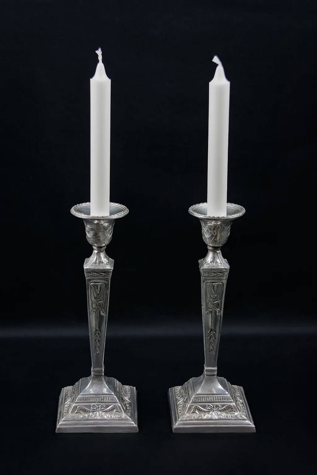 Pair of Neoclassical Victorian Silver Plated Candlesticks