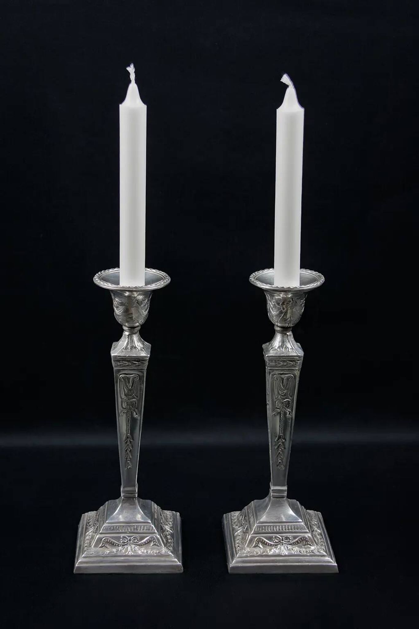 Pair of Neoclassical Victorian Silver Plated Candlesticks