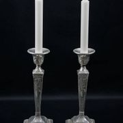 Pair of Neoclassical Victorian Silver Plated Candlesticks