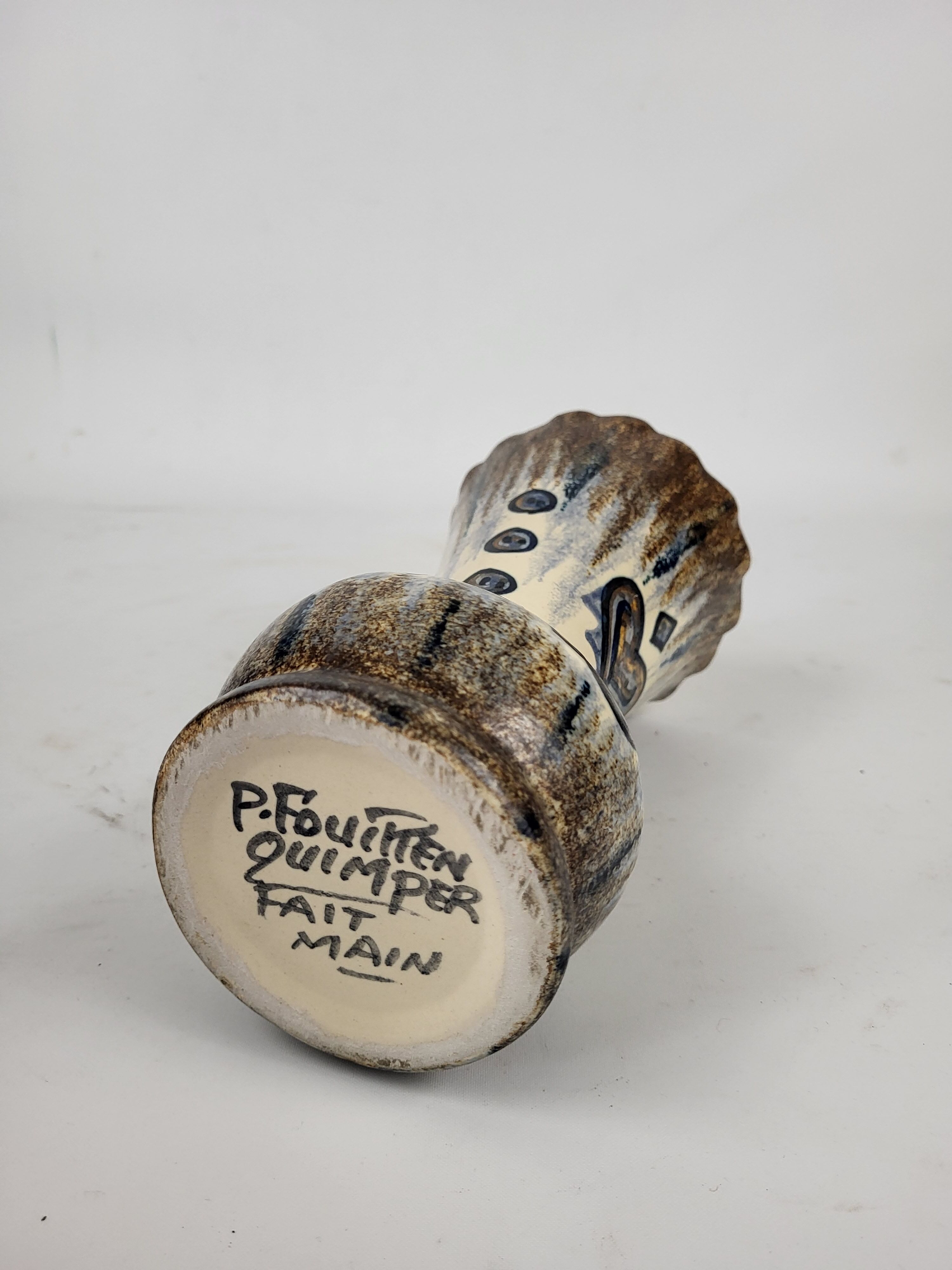 Quimper earthenware vase signed Paul Fouillen