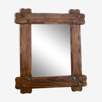 Rustic neo-rustic mirror, handcrafted, solid wood, 54 by 64 cm