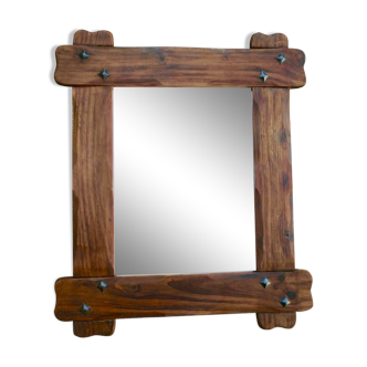 Rustic neo-rustic mirror, handcrafted, solid wood, 54 by 64 cm