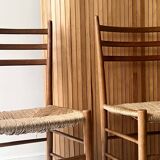 Set of 2 Italian chairs in wood and straw, Gio Ponti style 1950