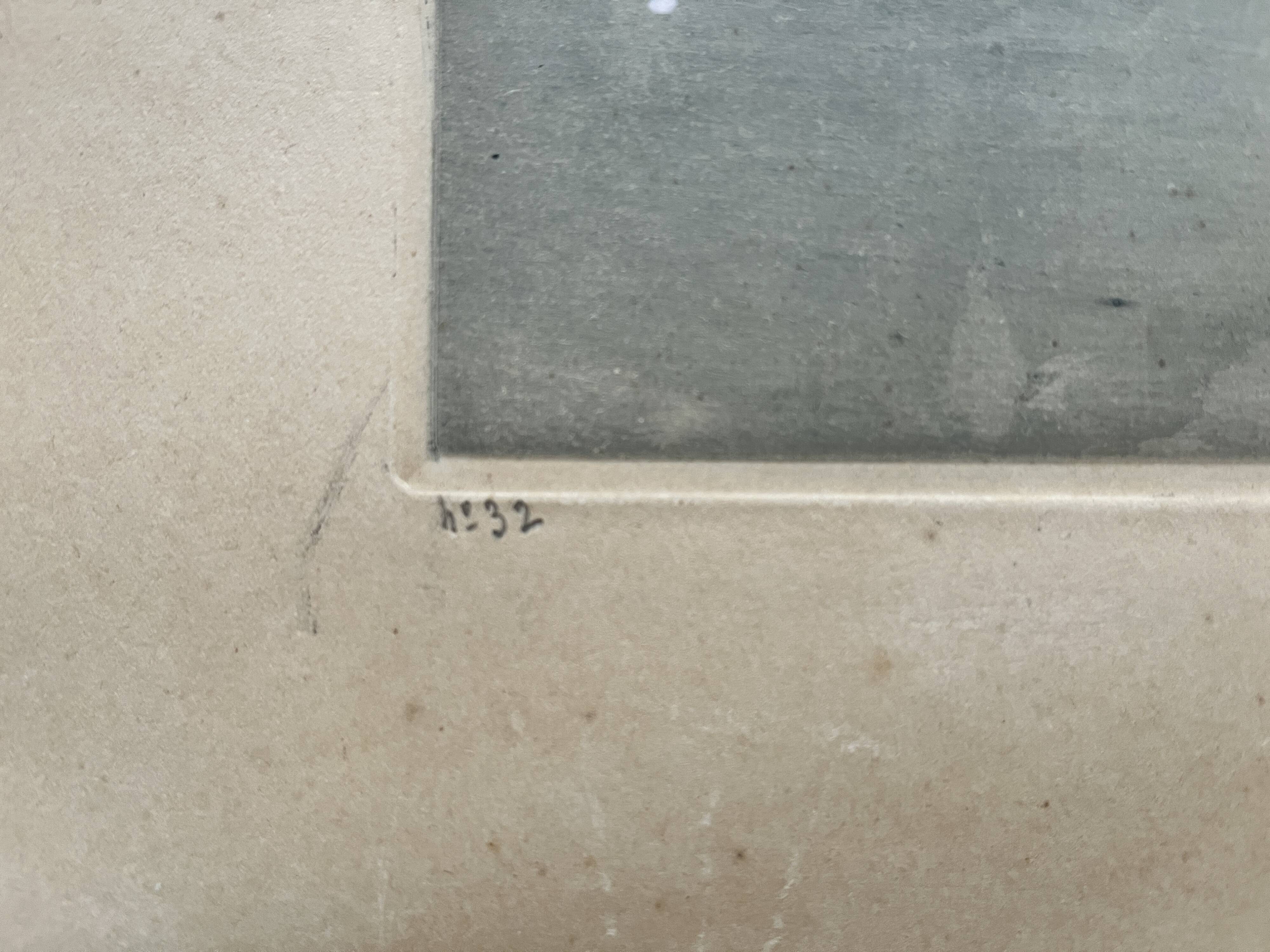 Old engraving The Two Towers signed Dauphin early 20th century