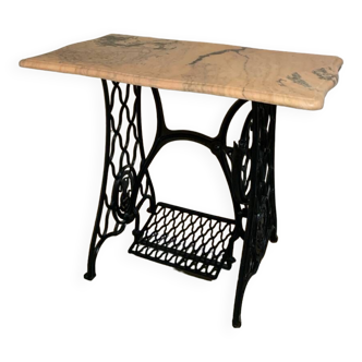 Sewing machine and pink marble table