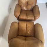 Pair of brown leather armchairs