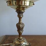 Antique brass lamp and frosted glass