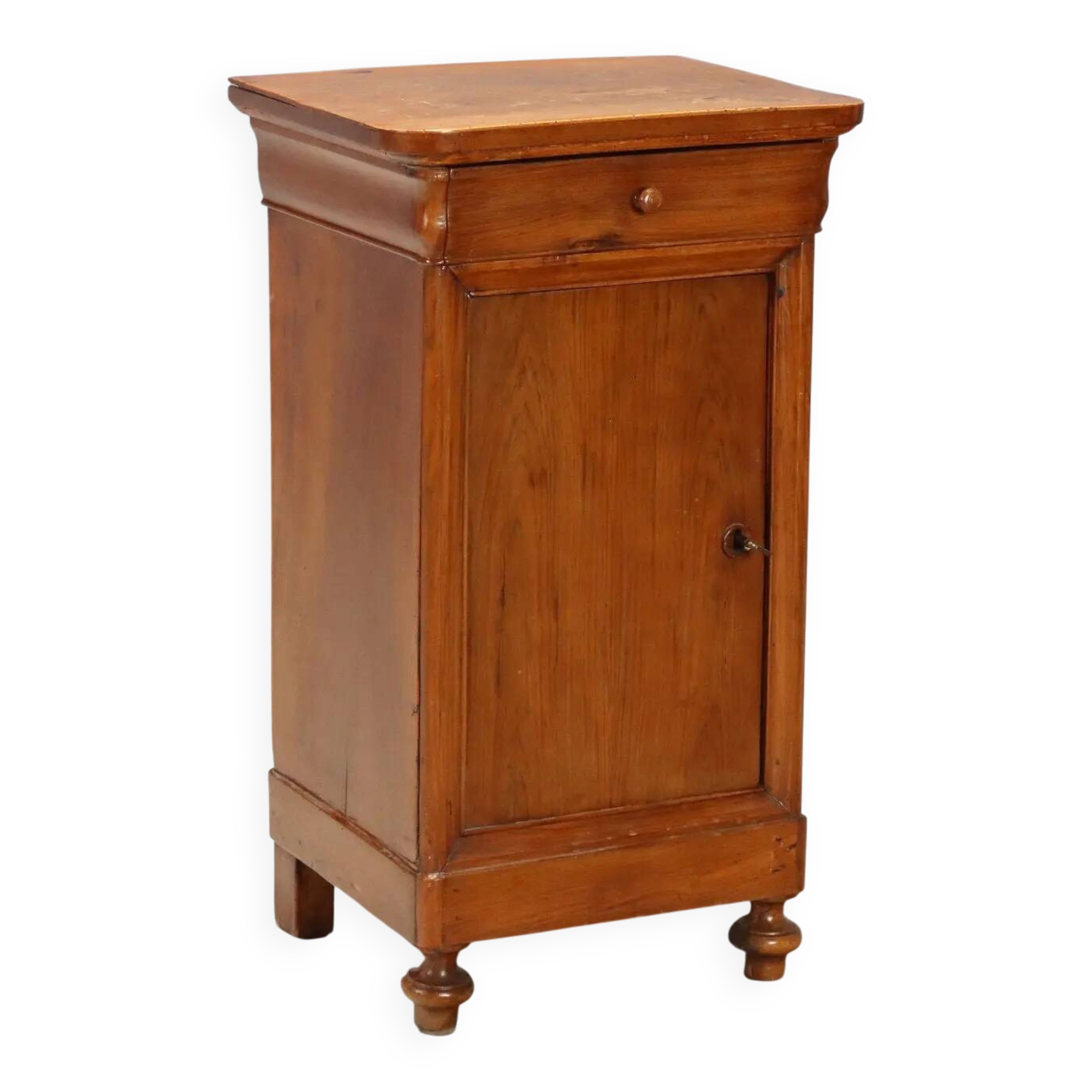 Antique Louis-Philippe bedside table in walnut with drawer, Italy, 19th century.
