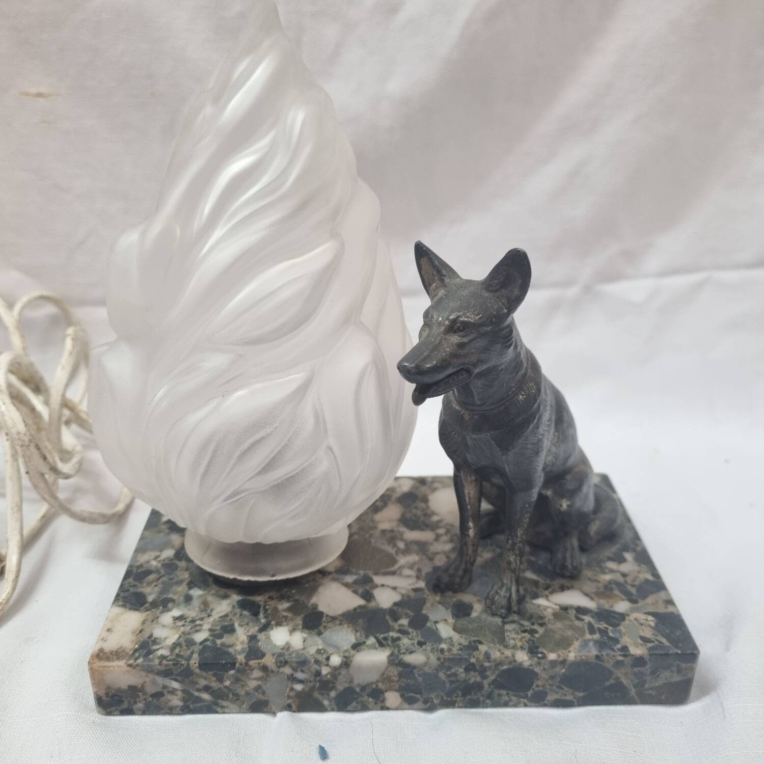 Art Deco marble dog lamp