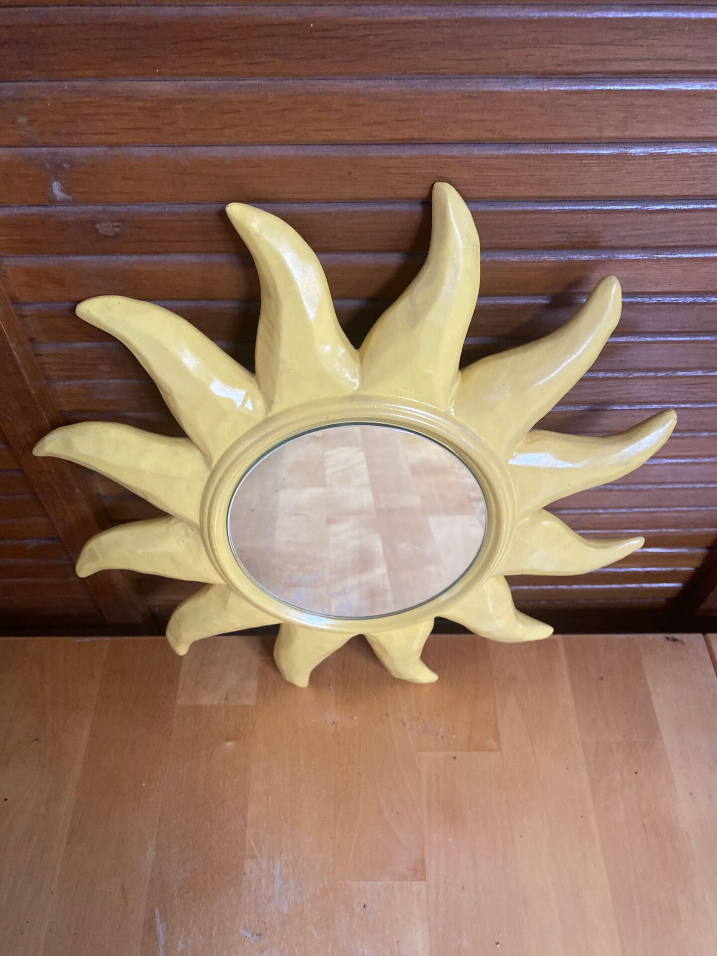 Vintage Yellow Ceramic Sun Mirror D. DINIS #E067
