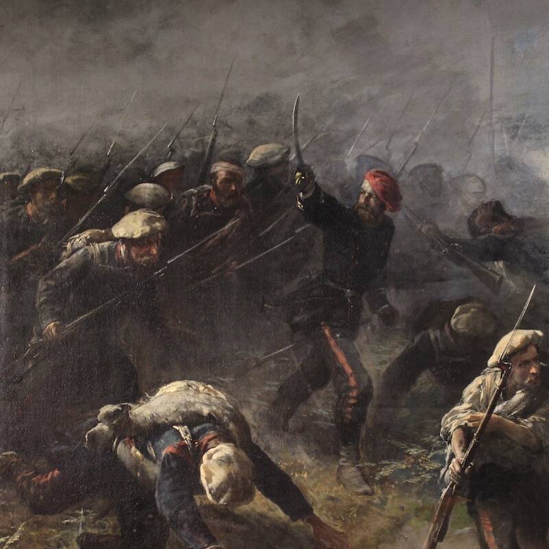 Great battle of the 19th century, painting signed H.P.