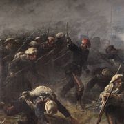 Great battle of the 19th century, painting signed H.P.