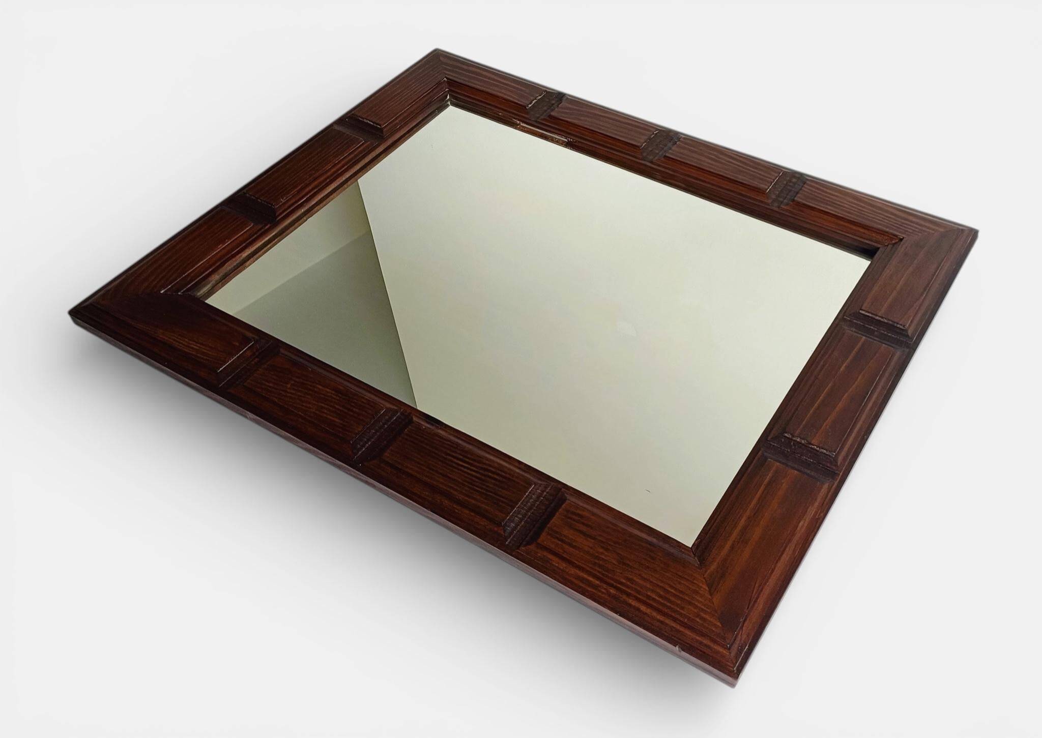 Mid-Century Spanish Oak Wall Mirror– Castilian Style, 1950s