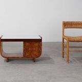 Belgian Art Deco Cabinet in Burl Veneer with Marble and Glass, circa 1930