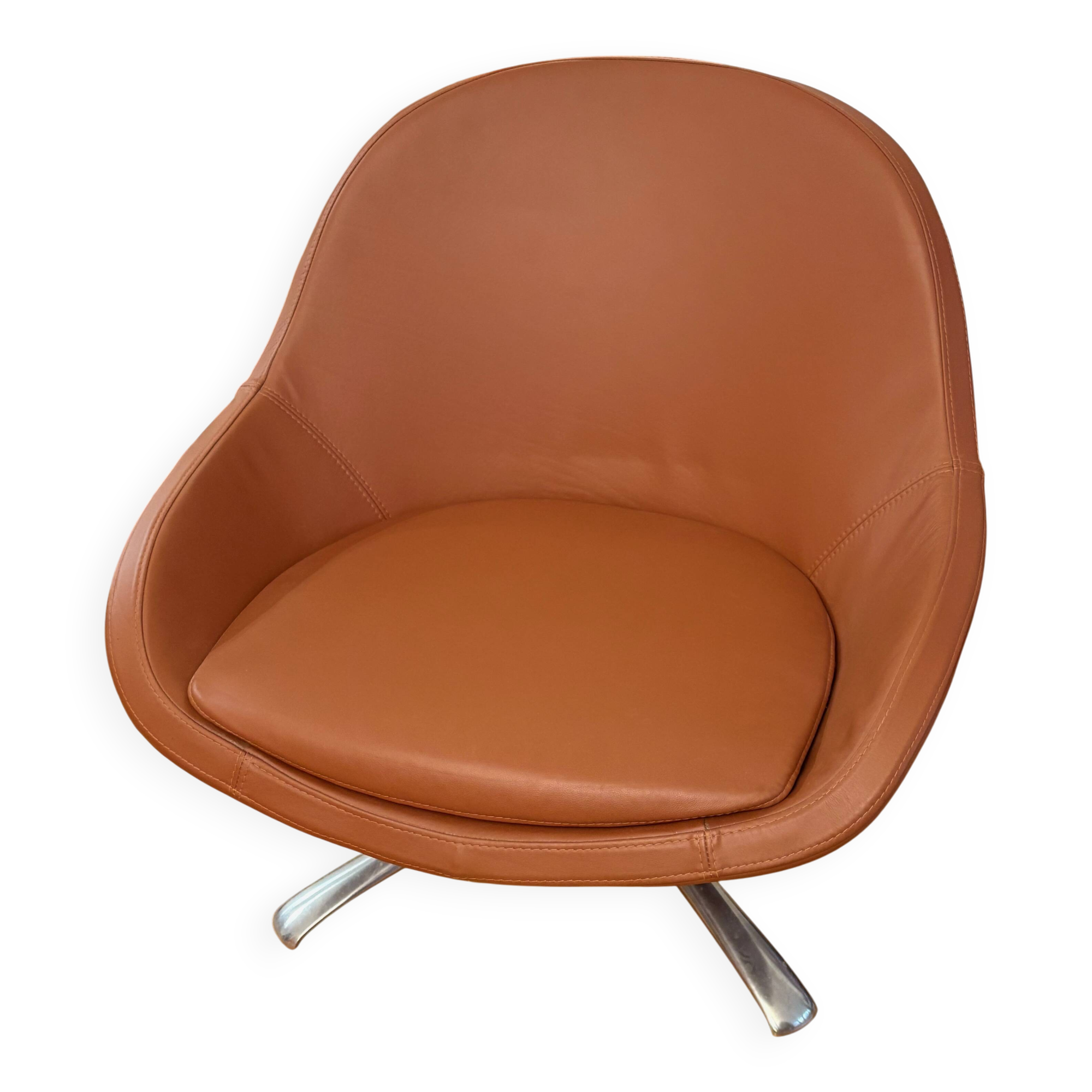 Caramel leather Veneto armchair with swivel function (2 available)