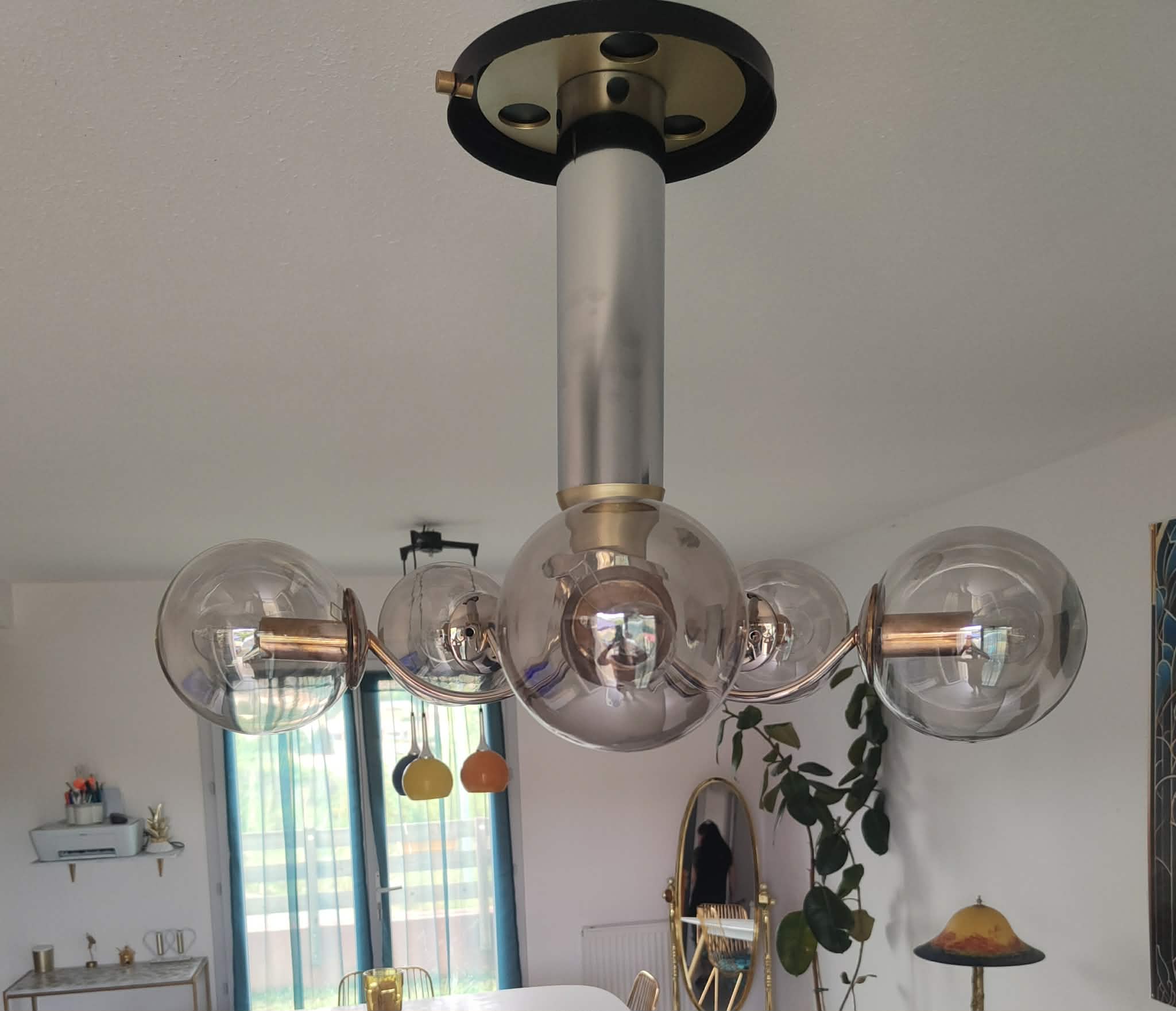 Vintage 1980 smoked glass pendant light