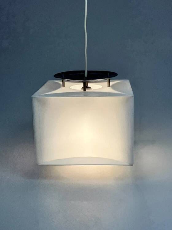 Lampe pendentif blanche vintage Cube, époque spatiale, années 1970