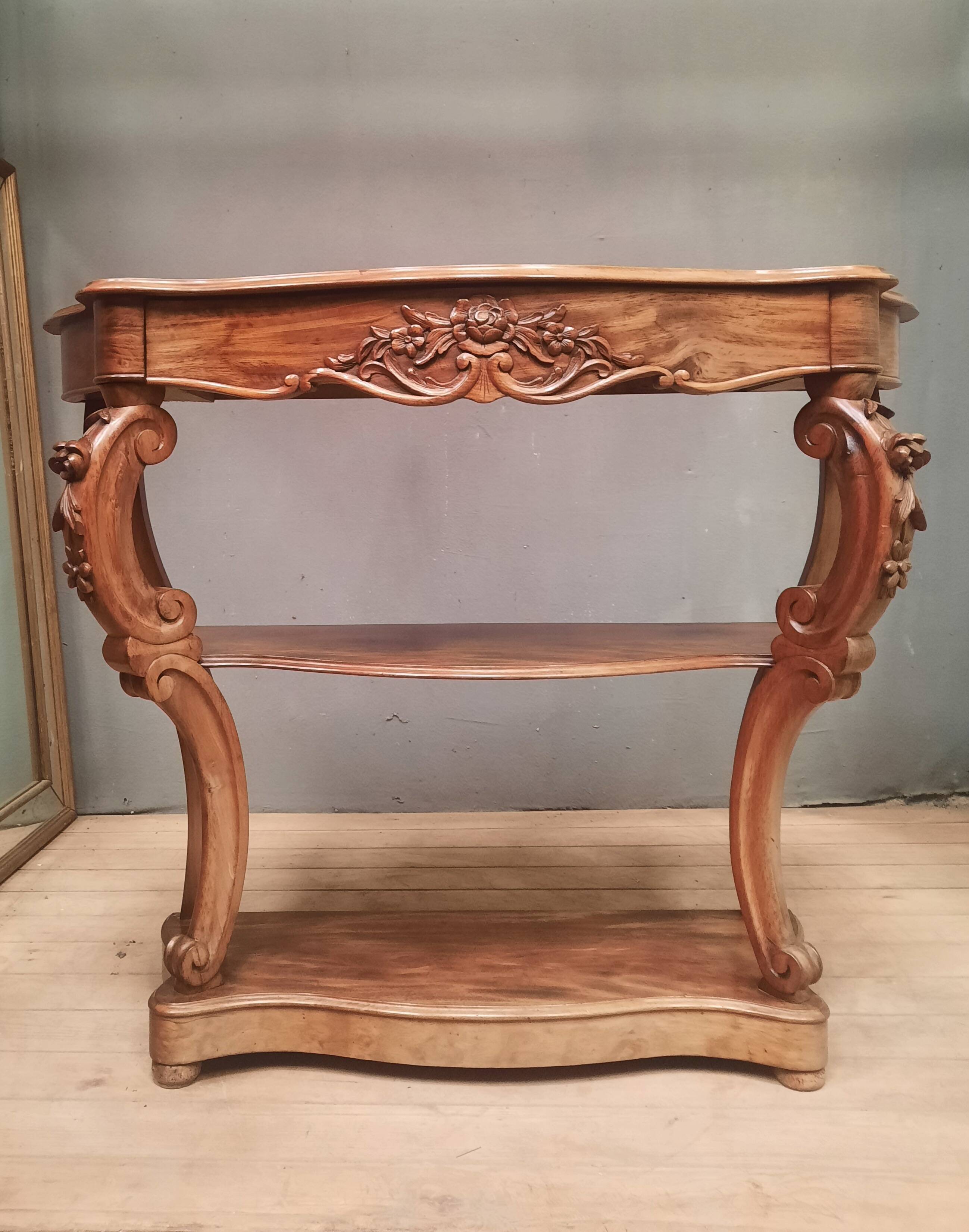 19th century Louis XV style console table in veneer wood