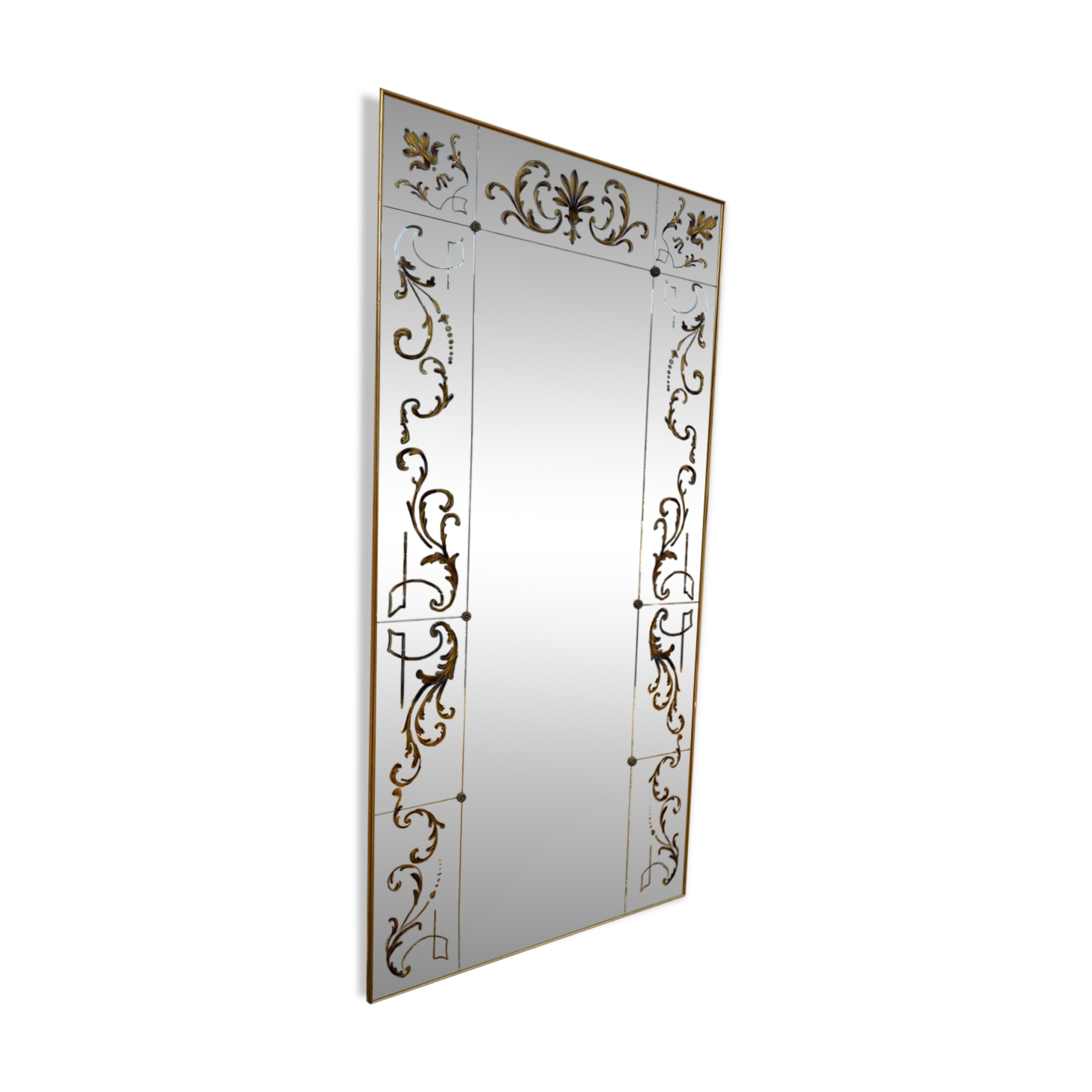 Venetian Style Art Nouveau Double-Sided Mirror – Gilded Brass – H. 230 cm
