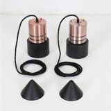 Set of 2 space age pendant lamps / Mid-century Danish modern design / Aluminum / Copper / 1960s / 1970s