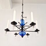 Art glass and wrought iron candelabra chandelier by Erik Höglund for Boda, Sweden 1960's