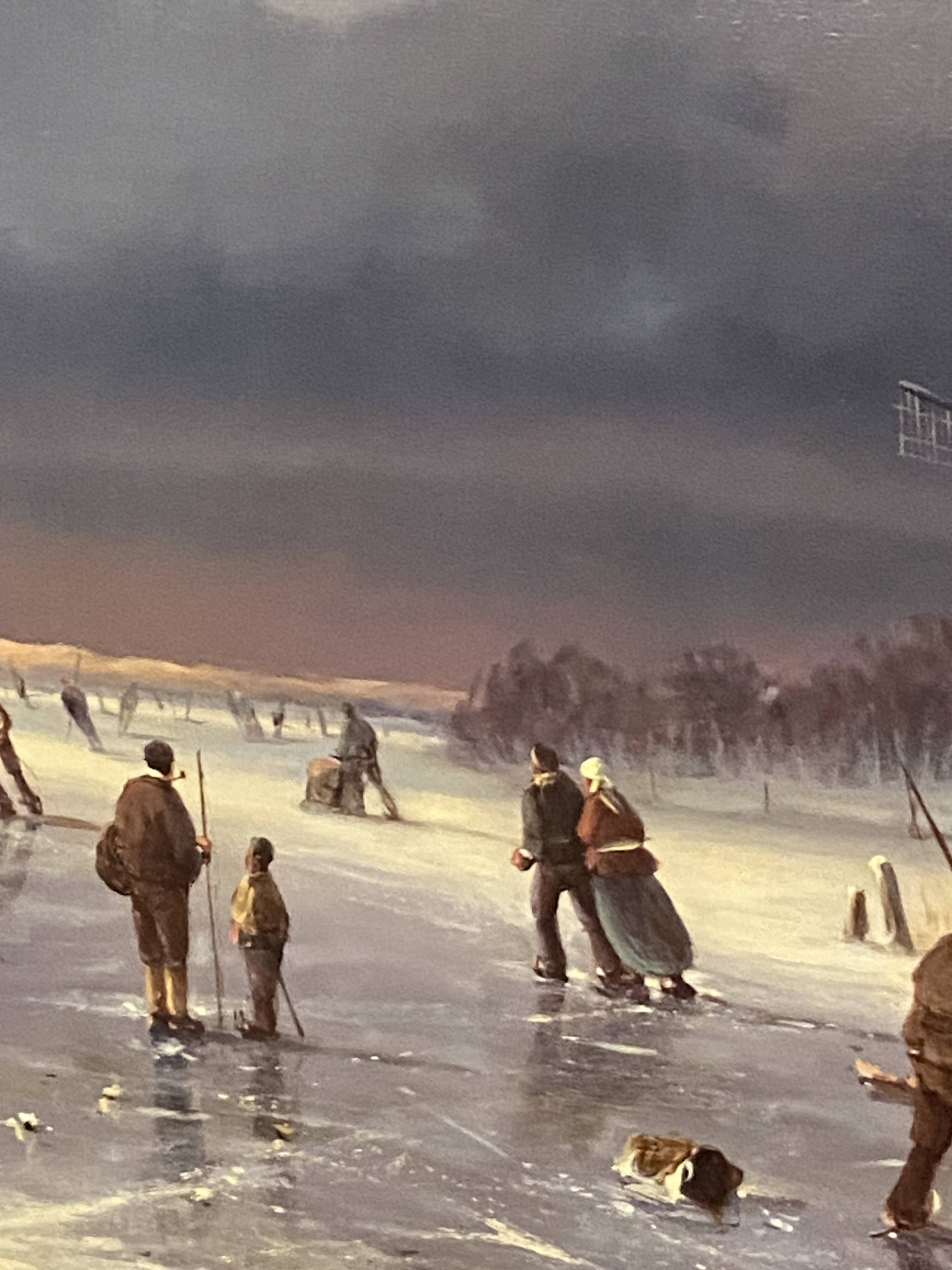 Huge oil painting on canvas Dutch school winter landscape 164x132