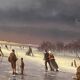 Huge oil painting on canvas Dutch school winter landscape 164x132
