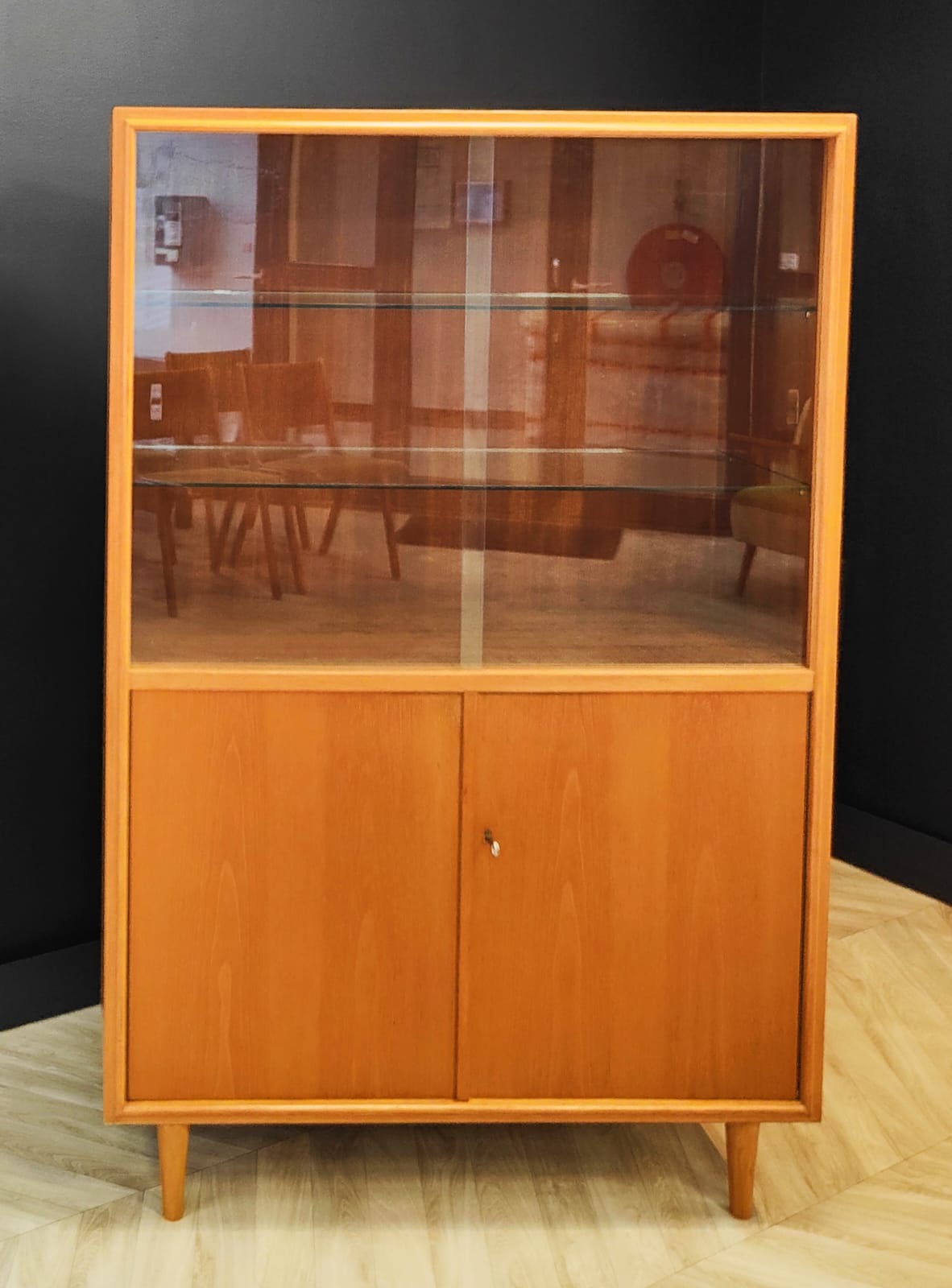 Mid century highboard vintage display cabinet, bookcase