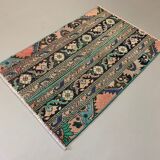 Distressed Turkish Rug 107x69 cm Vintage Shabby, Runner, Green, Brown Small