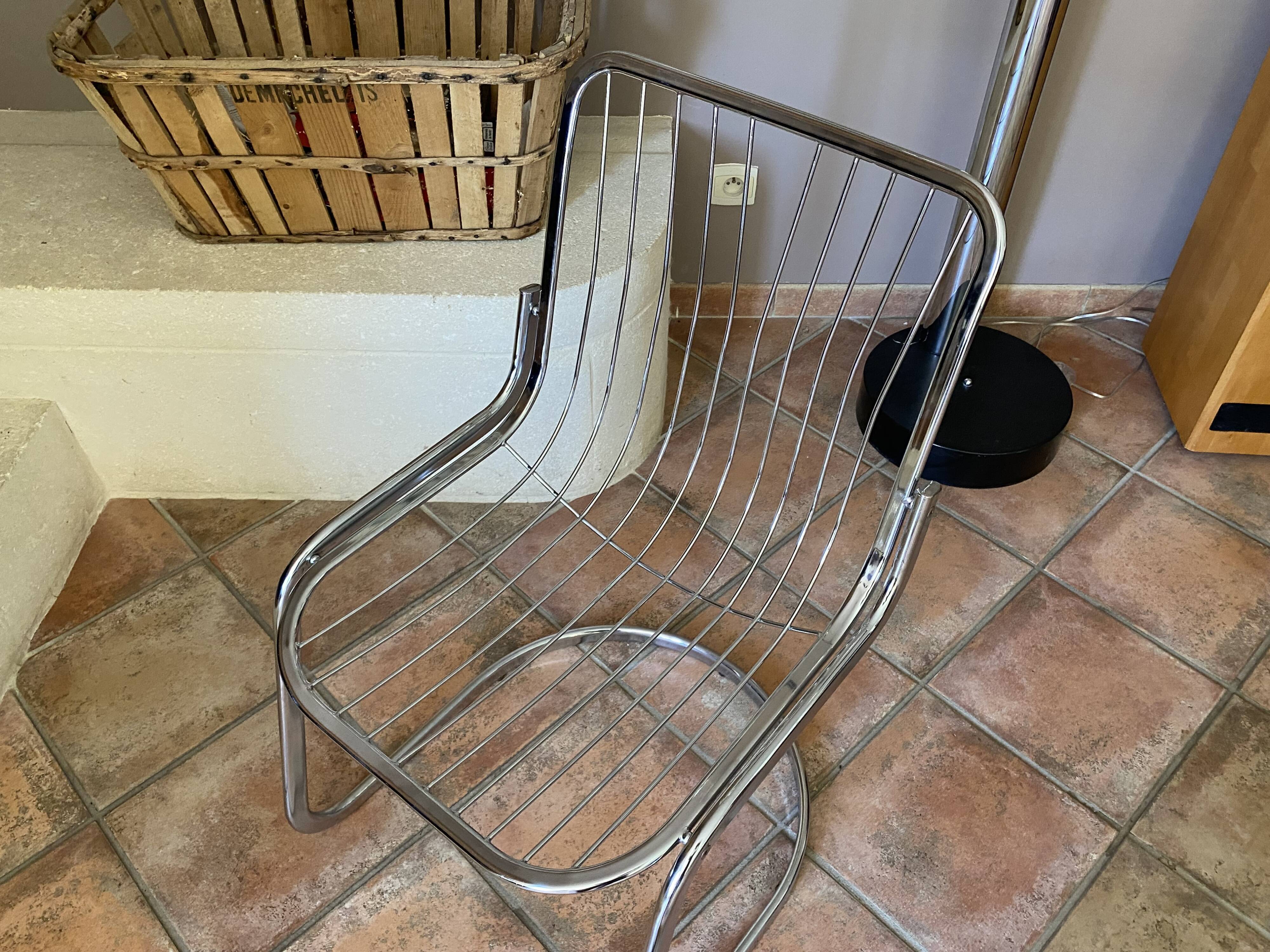 Lot de 6 chaises tubulaires en acier chromé 1970