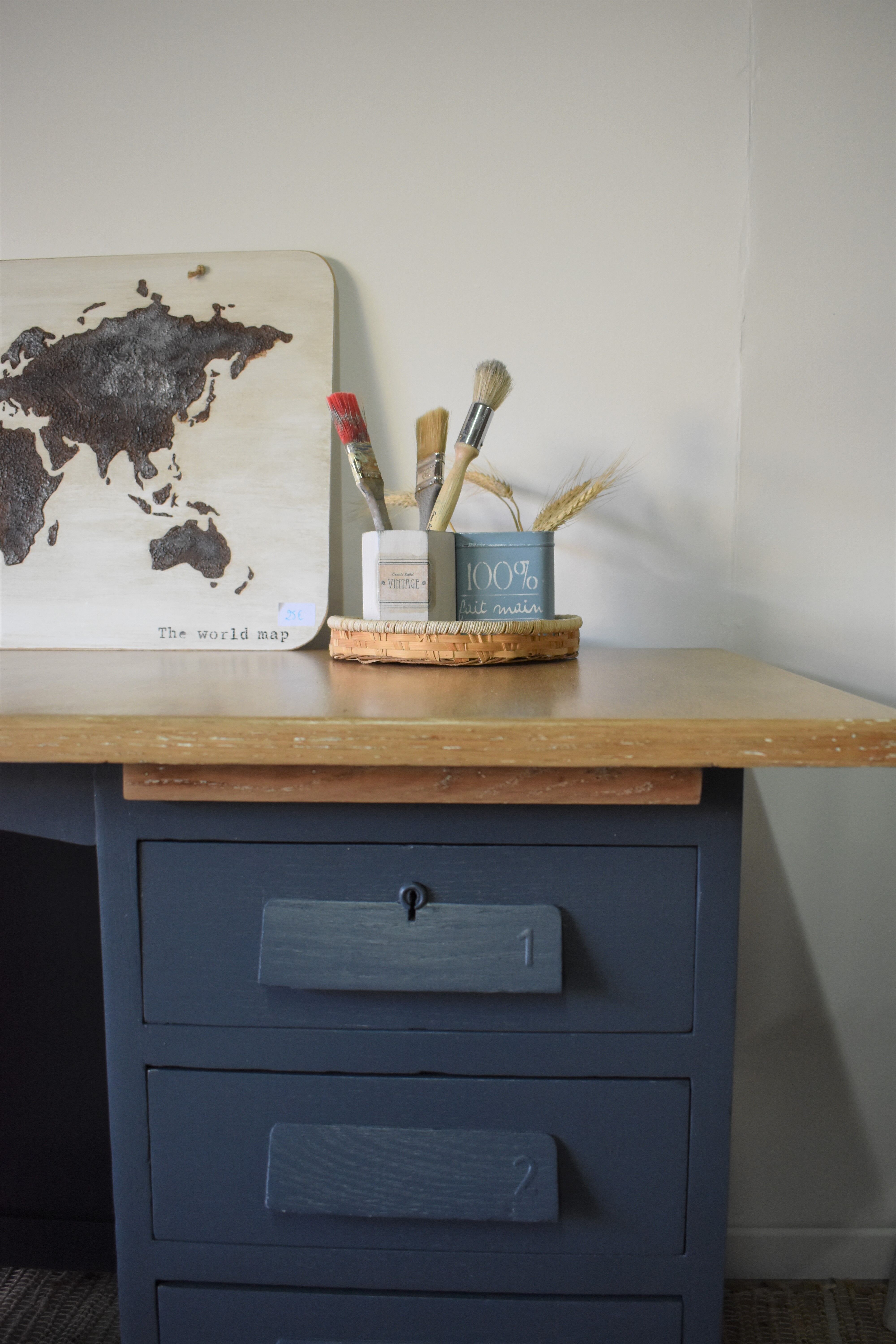 Old wooden desk with extensions