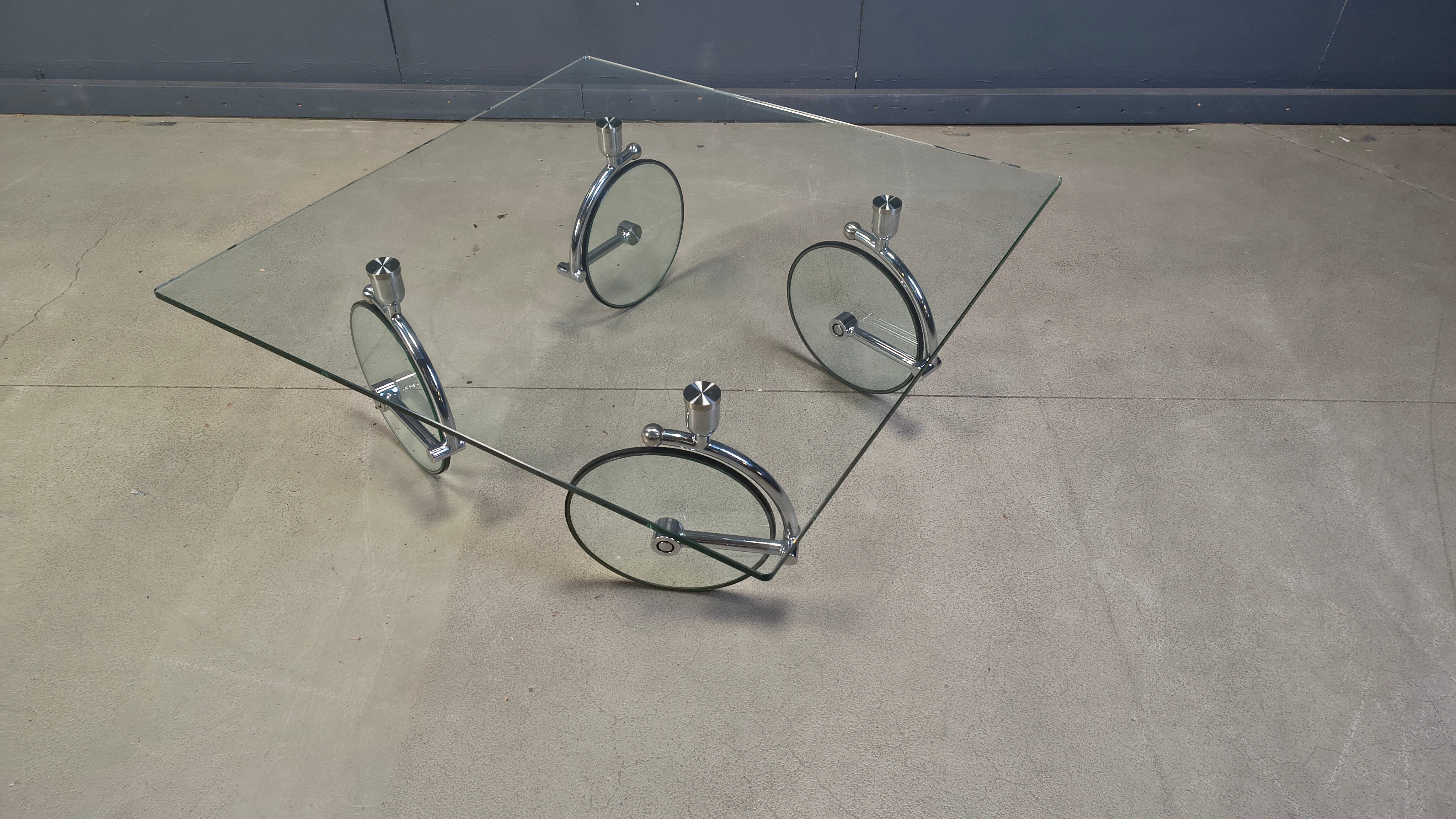 Glass coffee table with wheels, 1980s