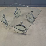 Glass coffee table with wheels, 1980s