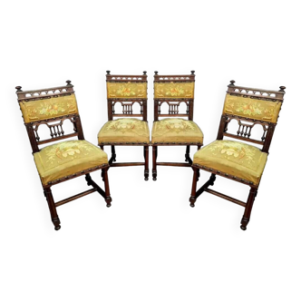 Series of 4 Gothic Renaissance chairs in walnut circa 1850