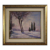 Peinture de paysage enneigé italien signée et datée de 1932.